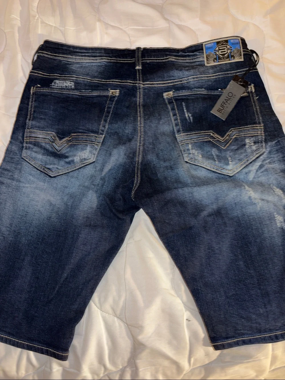 Buffalo David Bitton Distressed Light and Dark Blue Men's Jeans